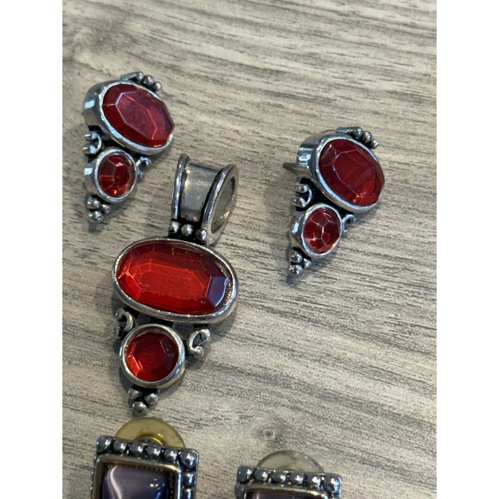 Jewelry Lot Earrings Pendants Bracelet Sets Red Blue Silver Tone Statement - Picture 7 of 7